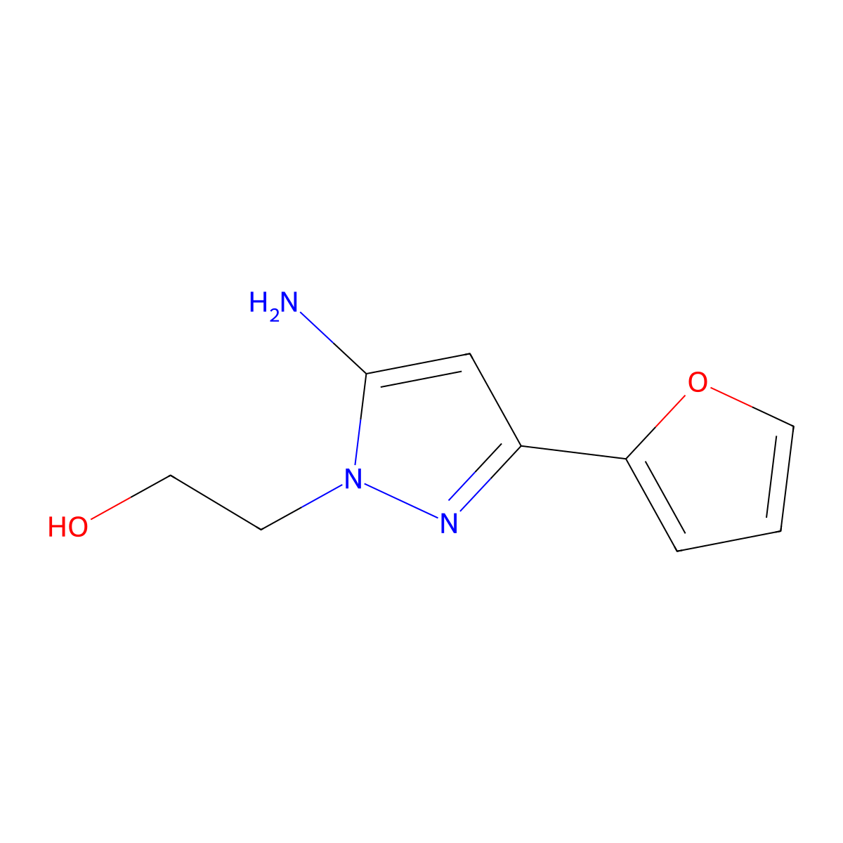 2-[5-amino-3-(furan-2-yl)-1H-pyrazol-1-yl]ethan-1-ol molecular structure, CAS 1152965-35-9