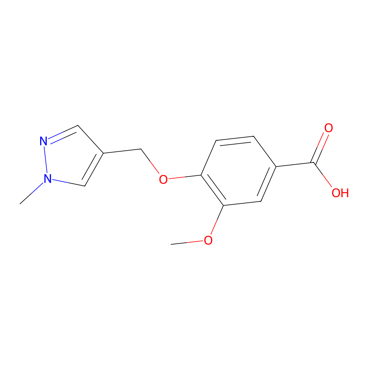 3-methoxy-4-[(1-methyl-1H-pyrazol-4-yl)methoxy]benzoic acid molecular structure, CAS 1152965-43-9