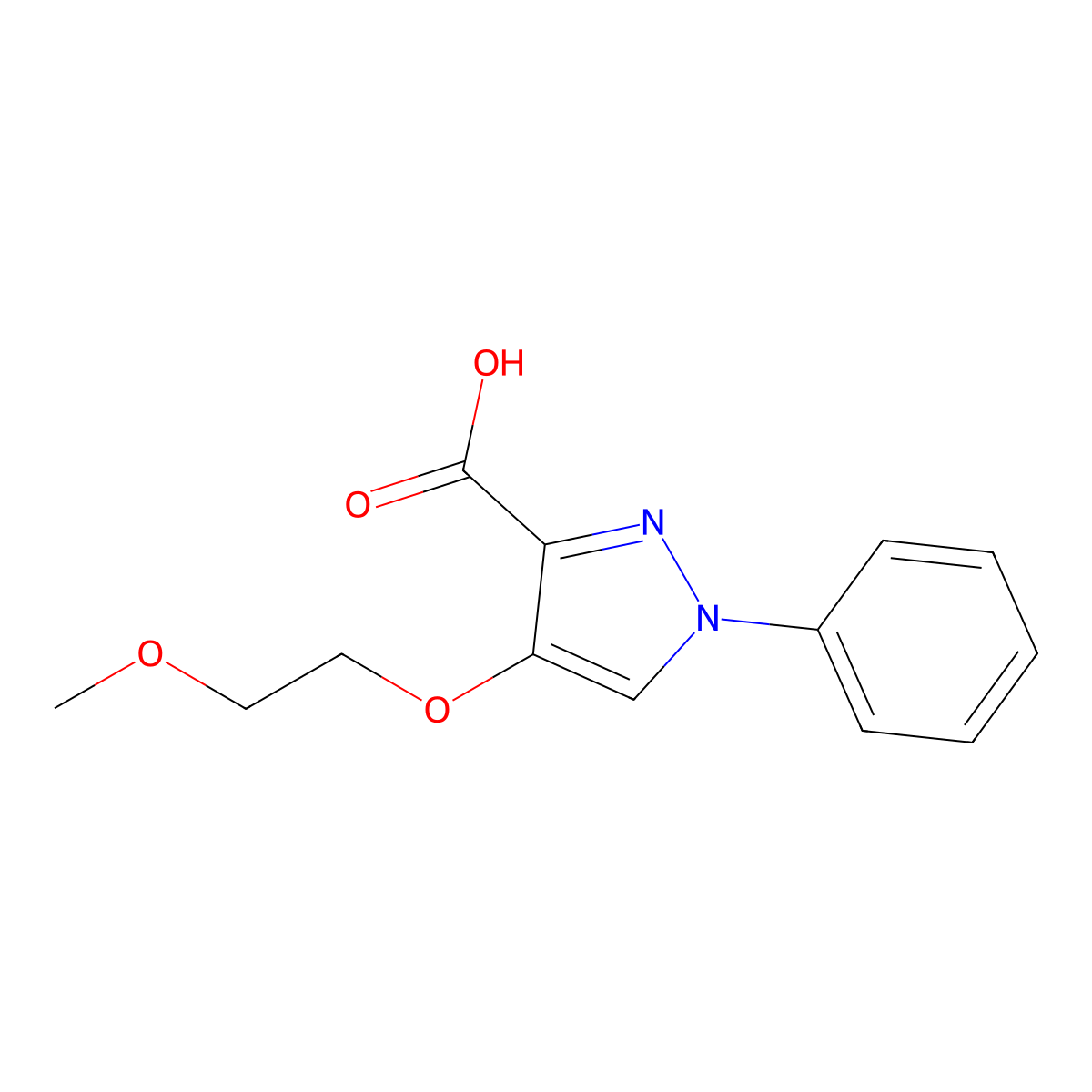 4-(2-methoxyethoxy)-1-phenyl-1H-pyrazole-3-carboxylic acid molecular structure, CAS 1152966-35-2