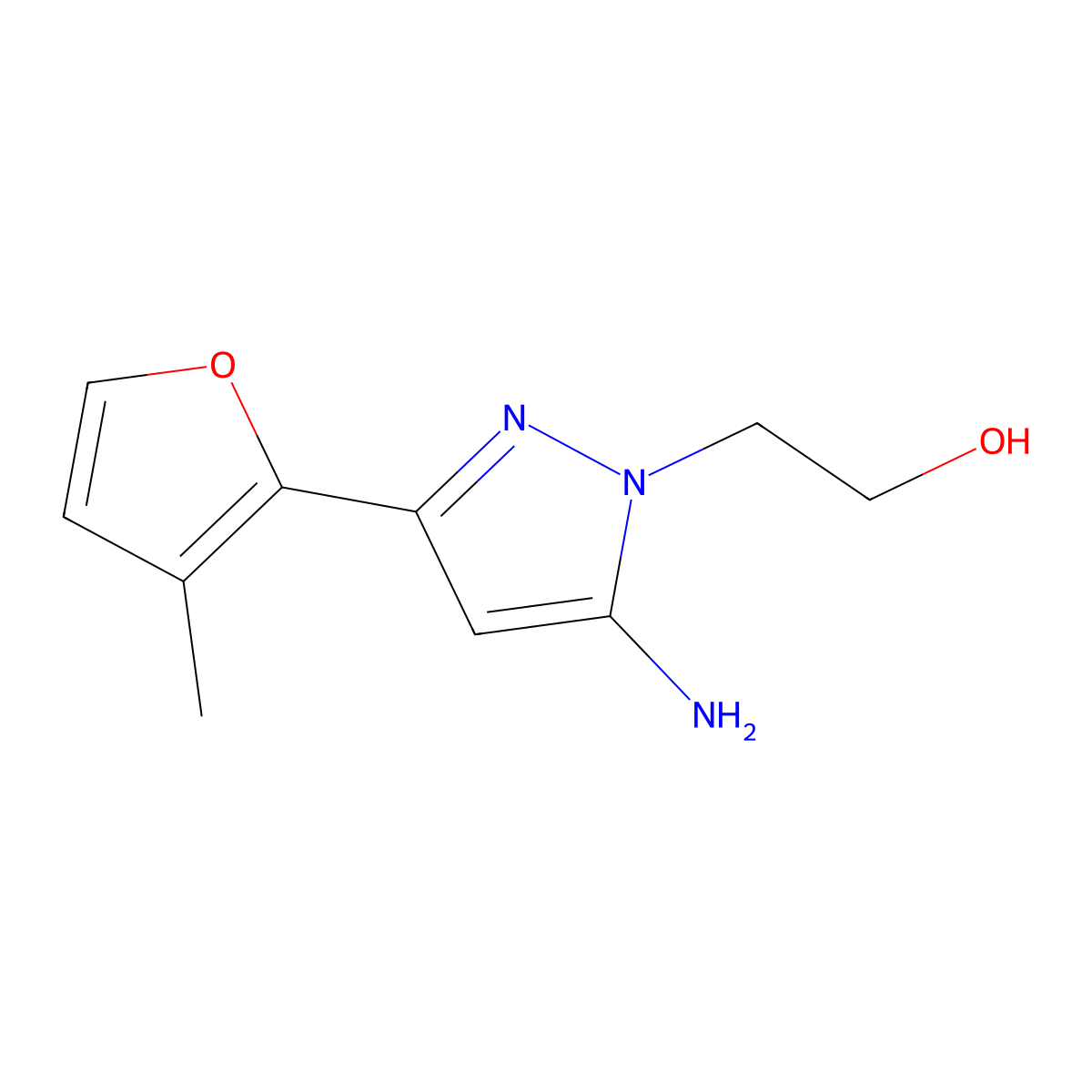 2-(5-Amino-3-(3-methylfuran-2-yl)-1h-pyrazol-1-yl)ethan-1-ol molecular structure, CAS 1152966-45-4