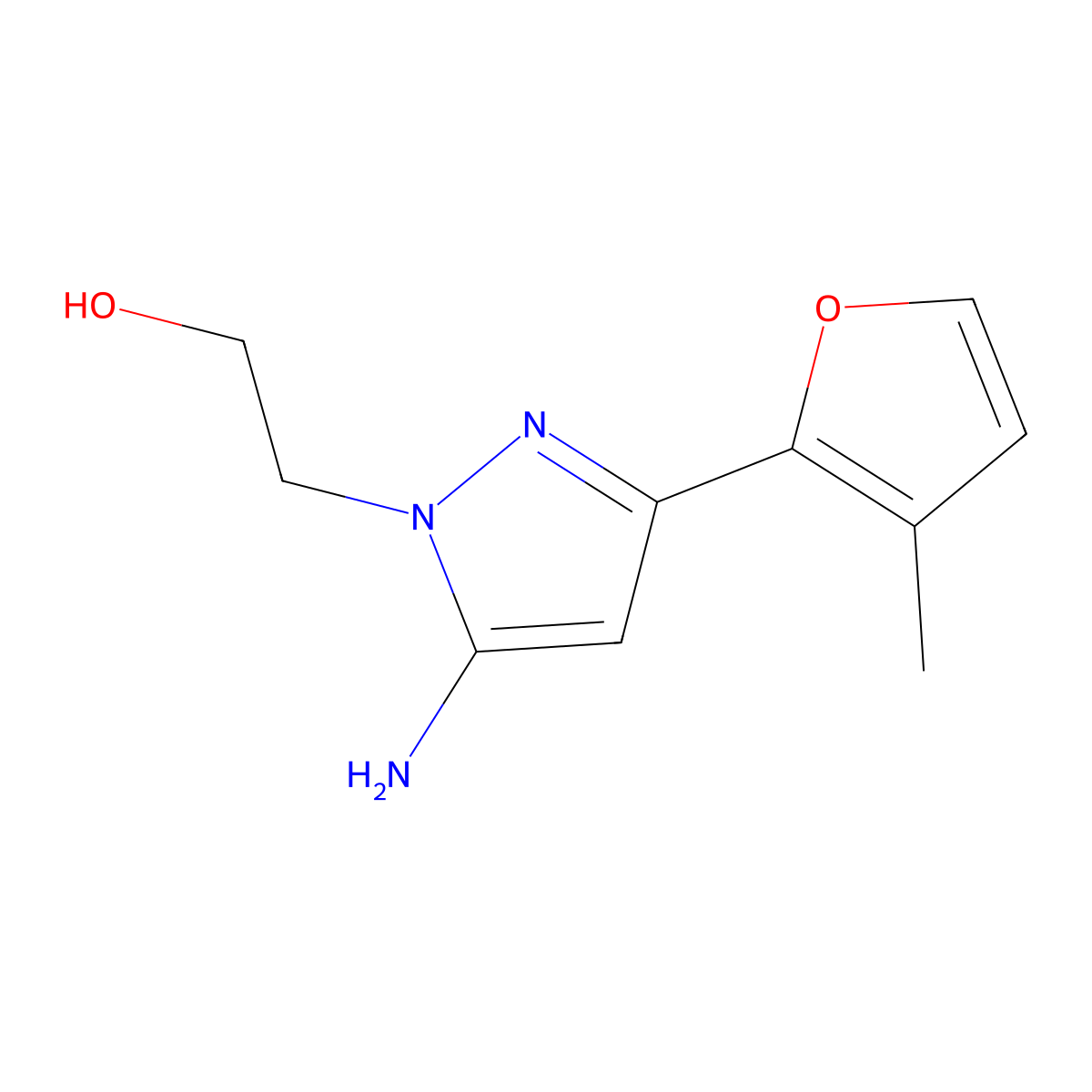 2-(5-Amino-3-(3-methylfuran-2-yl)-1h-pyrazol-1-yl)ethan-1-ol molecular structure, CAS 1152966-45-4