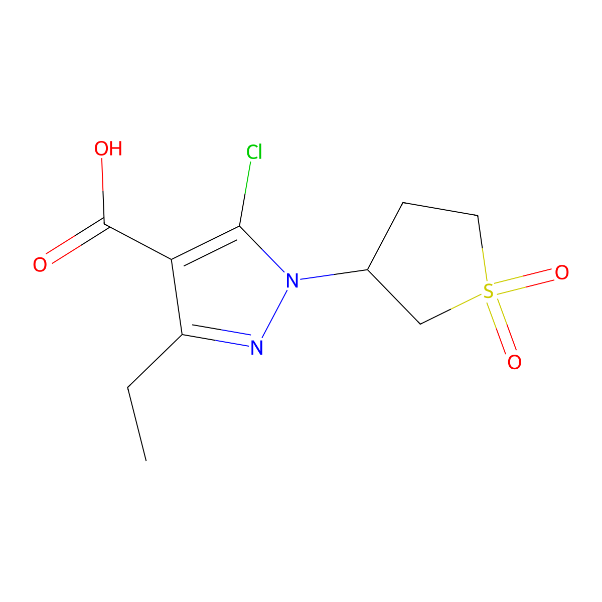5-Chloro-1-(1,1-dioxo-1lambda6-thiolan-3-yl)-3-ethyl-1H-pyrazole-4-carboxylic acid molecular structure, CAS 1152972-29-6