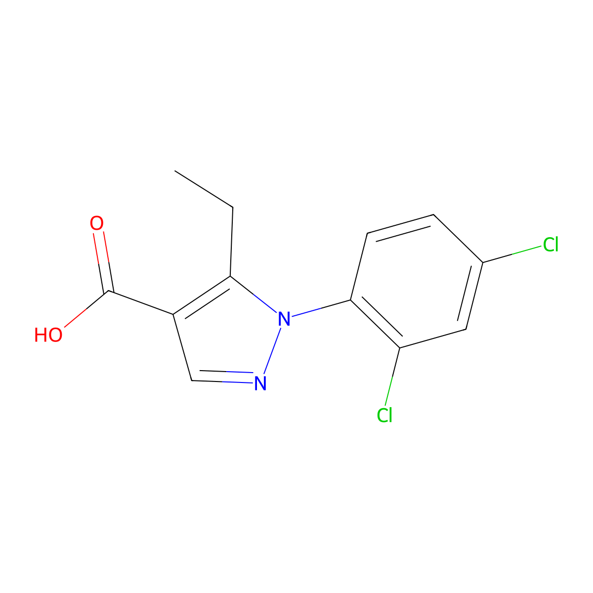 1-(2,4-dichlorophenyl)-5-ethyl-1H-pyrazole-4-carboxylic acid molecular structure, CAS 1152975-93-3