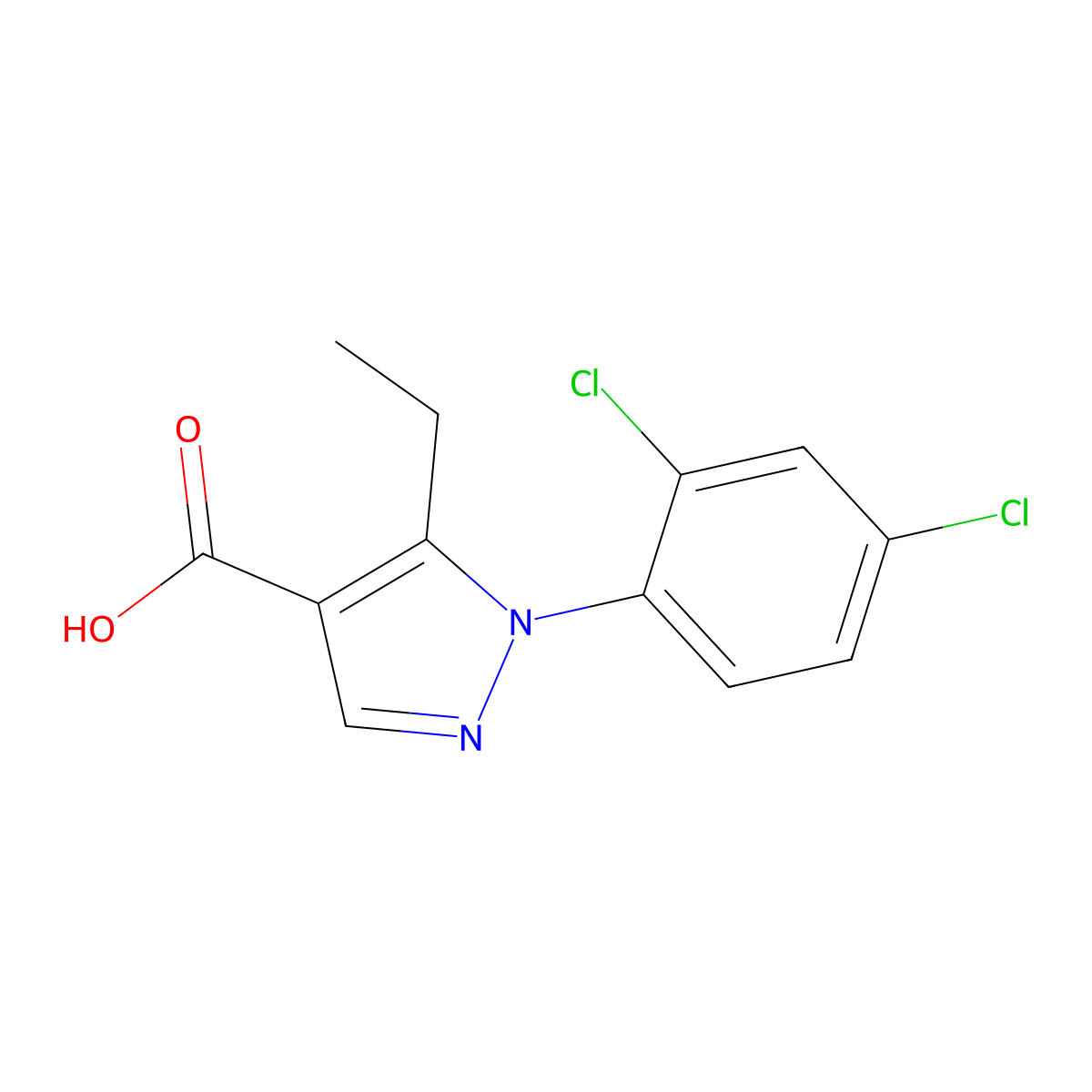 1-(2,4-dichlorophenyl)-5-ethyl-1H-pyrazole-4-carboxylic acid molecular structure, CAS 1152975-93-3