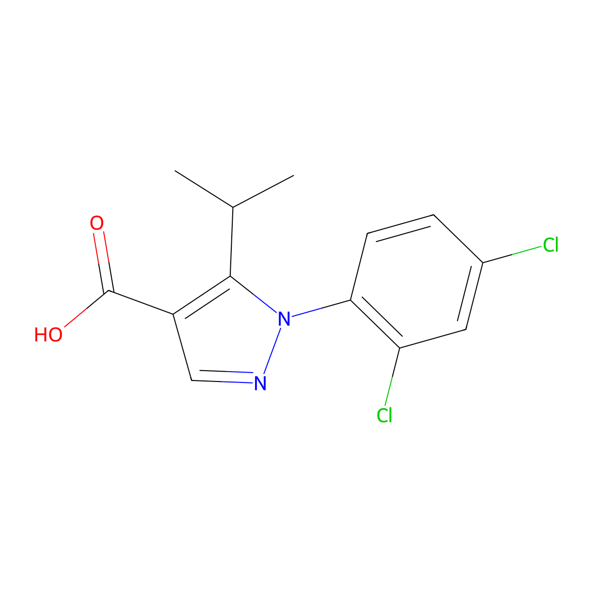1-(2,4-dichlorophenyl)-5-(propan-2-yl)-1H-pyrazole-4-carboxylic acid molecular structure, CAS 1152975-98-8
