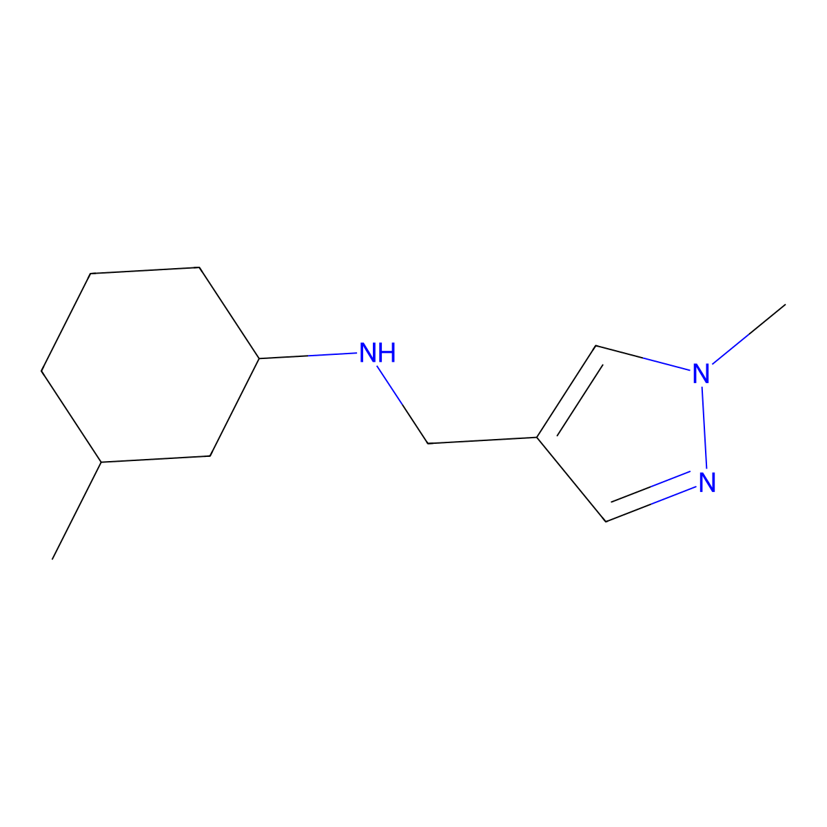 3-Methyl-N-[(1-methyl-1H-pyrazol-4-yl)methyl]cyclohexan-1-amine molecular structure, CAS 1152976-29-8