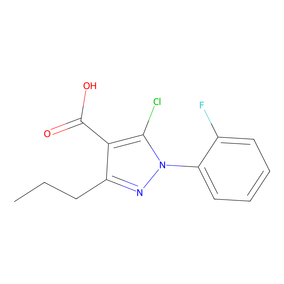 5-chloro-1-(2-fluorophenyl)-3-propyl-1H-pyrazole-4-carboxylic acid molecular structure, CAS 1152978-92-1
