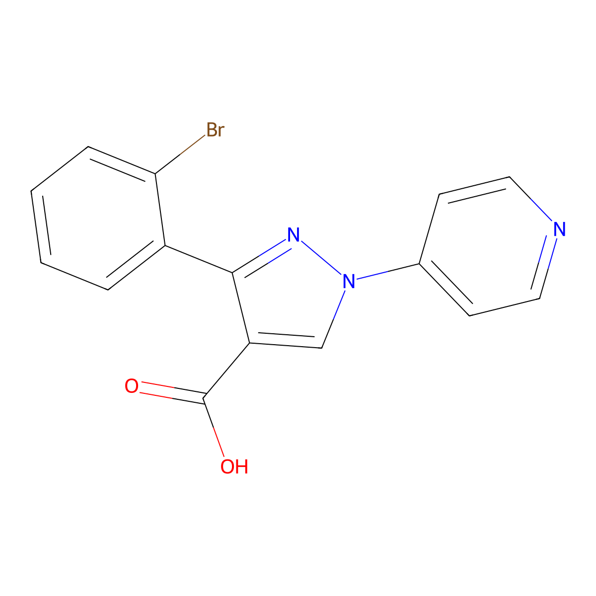 3-(2-bromophenyl)-1-(pyridin-4-yl)-1H-pyrazole-4-carboxylic acid molecular structure, CAS 1153043-83-4