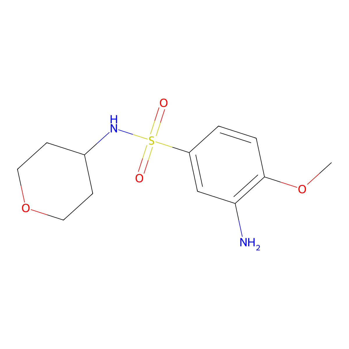 3-amino-4-methoxy-N-(oxan-4-yl)benzene-1-sulfonamide molecular structure, CAS 1153060-26-4