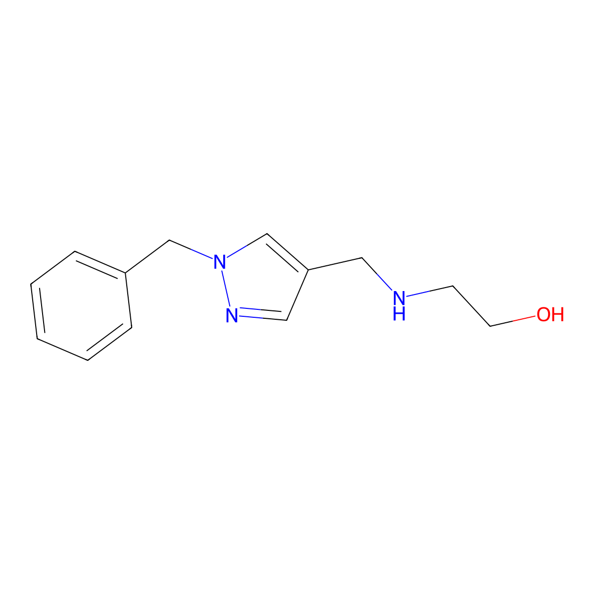 2-{[(1-benzyl-1H-pyrazol-4-yl)methyl]amino}ethan-1-ol molecular structure, CAS 1153115-89-9