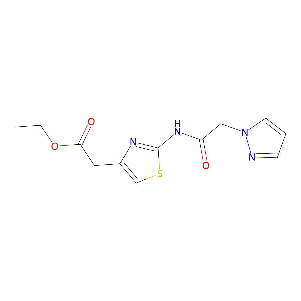 ethyl 2-(2-(2-(1H-pyrazol-1-yl)acetamido)thiazol-4-yl)acetate molecular structure, CAS 1153152-76-1
