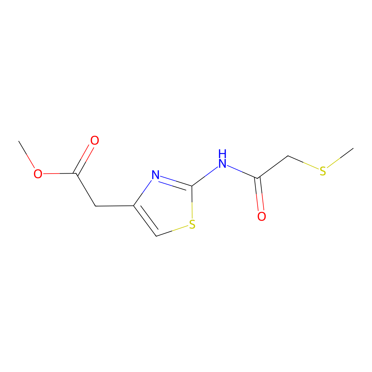 Methyl 2-(2-(2-(methylthio)acetamido)thiazol-4-yl)acetate molecular structure, CAS 1153154-19-8