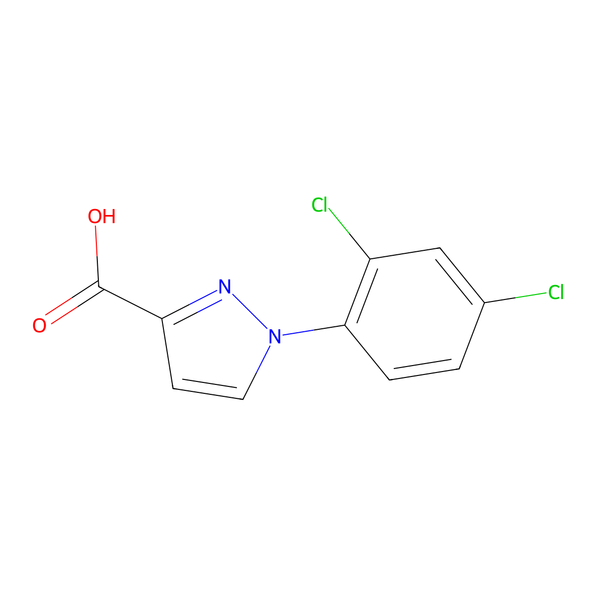 1-(2,4-dichlorophenyl)-1H-pyrazole-3-carboxylic acid molecular structure, CAS 115316-10-4