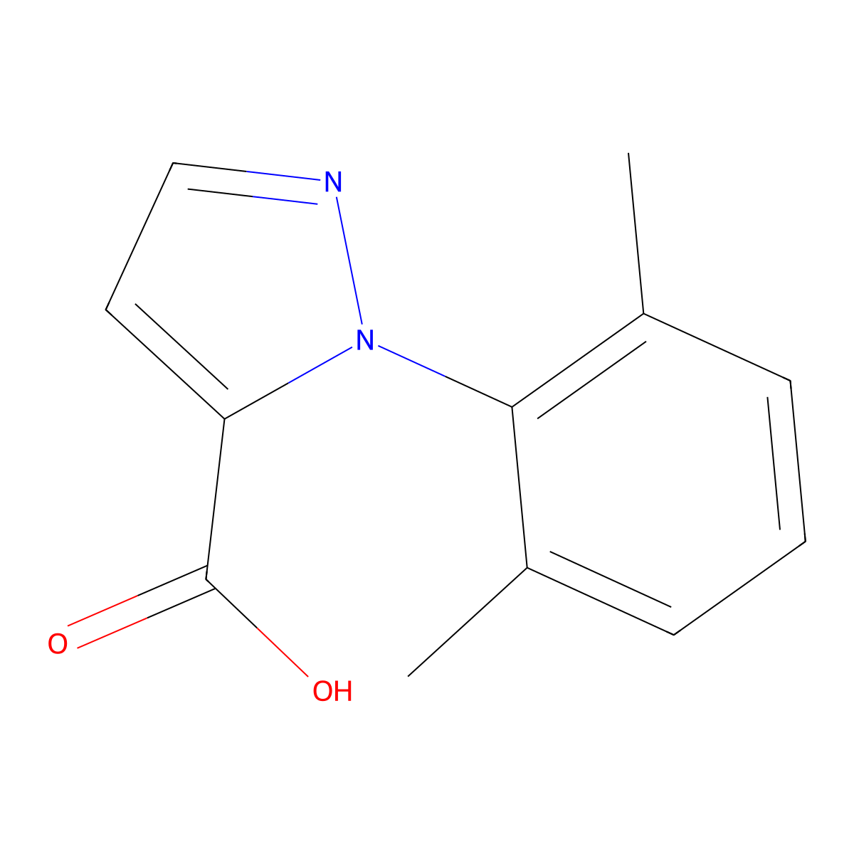 1-(2,6-dimethylphenyl)-1H-pyrazole-5-carboxylic acid molecular structure, CAS 115316-26-2