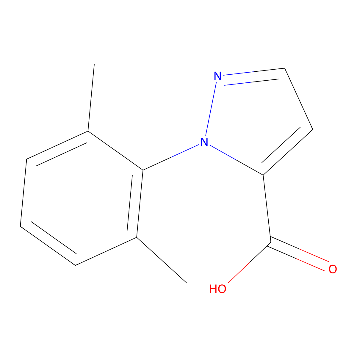 1-(2,6-dimethylphenyl)-1H-pyrazole-5-carboxylic acid molecular structure, CAS 115316-26-2