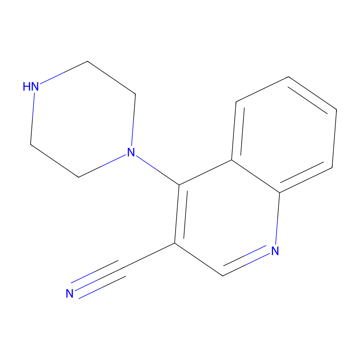 4-(Piperazin-1-yl)quinoline-3-carbonitrile molecular structure, CAS 1153167-35-1