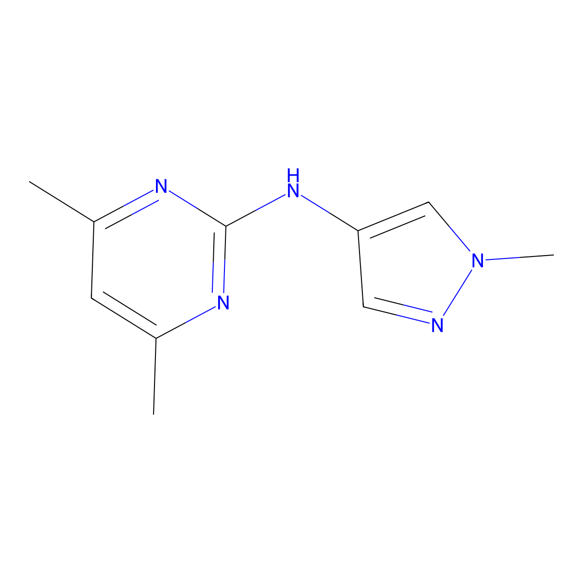 4,6-dimethyl-N-(1-methyl-1H-pyrazol-4-yl)pyrimidin-2-amine molecular structure, CAS 1153208-24-2