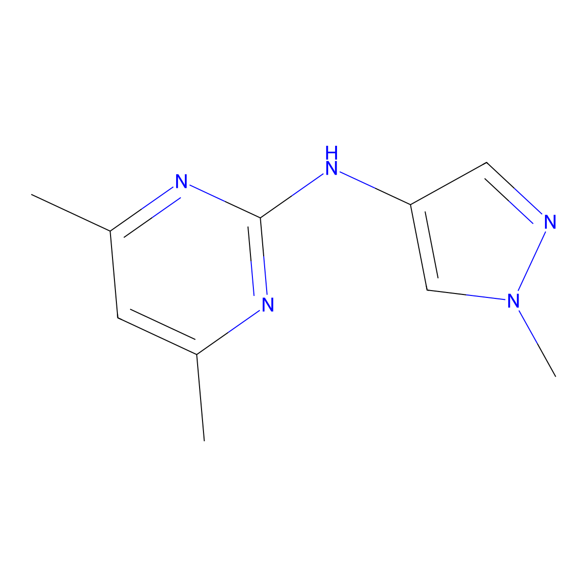 4,6-dimethyl-N-(1-methyl-1H-pyrazol-4-yl)pyrimidin-2-amine molecular structure, CAS 1153208-24-2