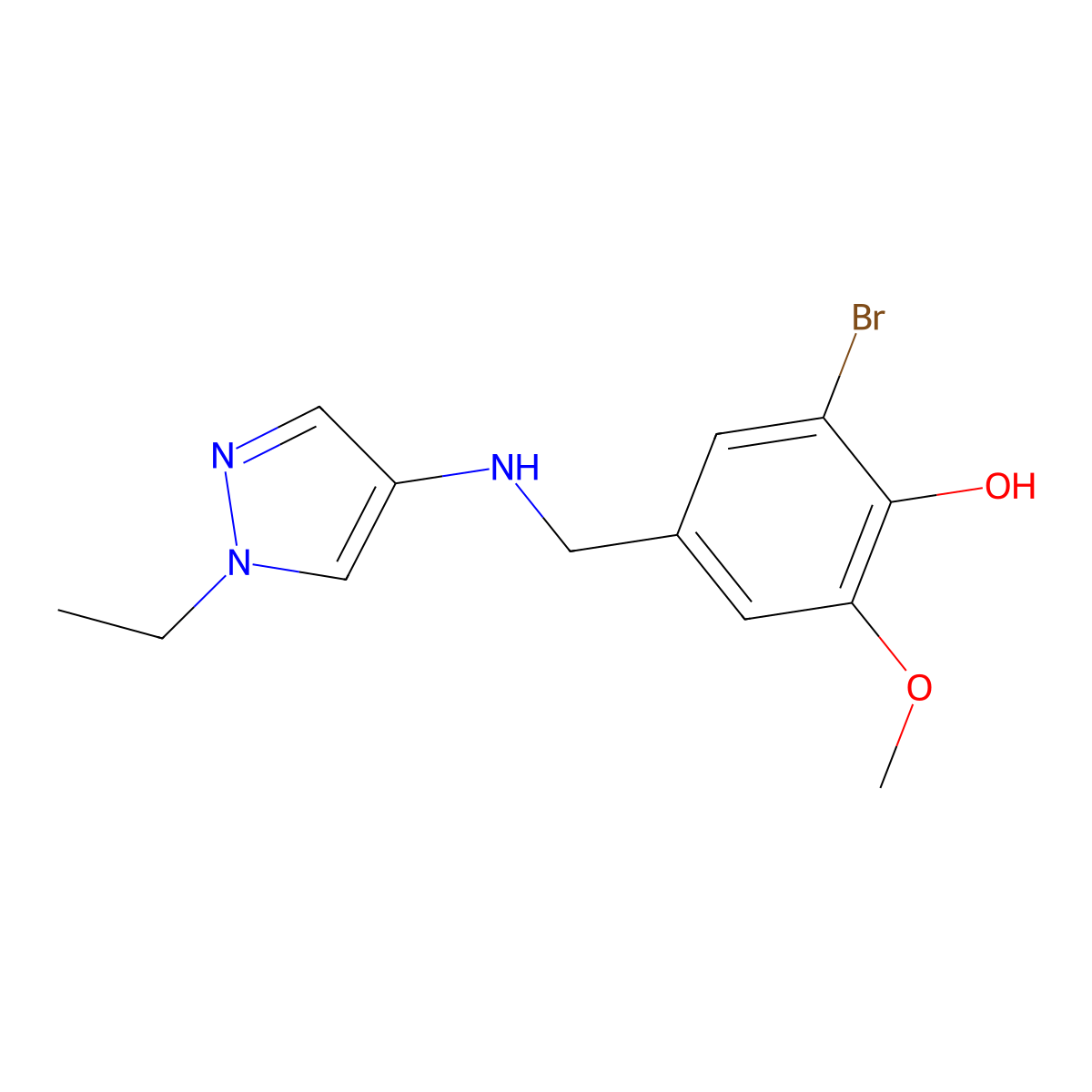 2-Bromo-4-{[(1-ethyl-1H-pyrazol-4-yl)amino]methyl}-6-methoxyphenol molecular structure, CAS 1153209-89-2