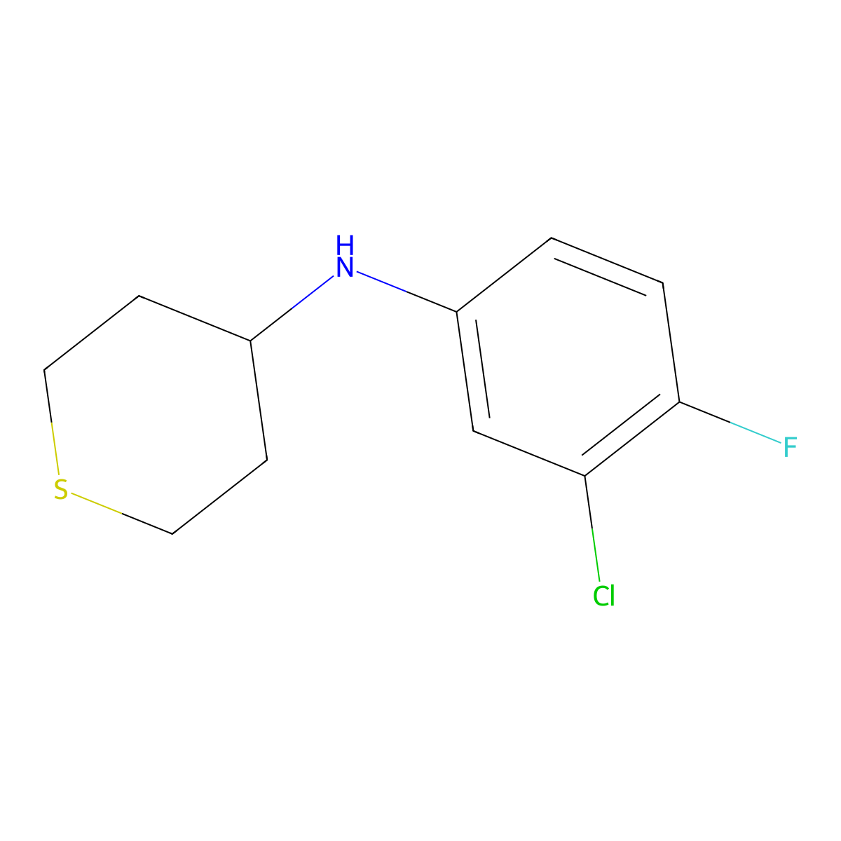 N-(3-chloro-4-fluorophenyl)thian-4-amine molecular structure, CAS 1153292-08-0