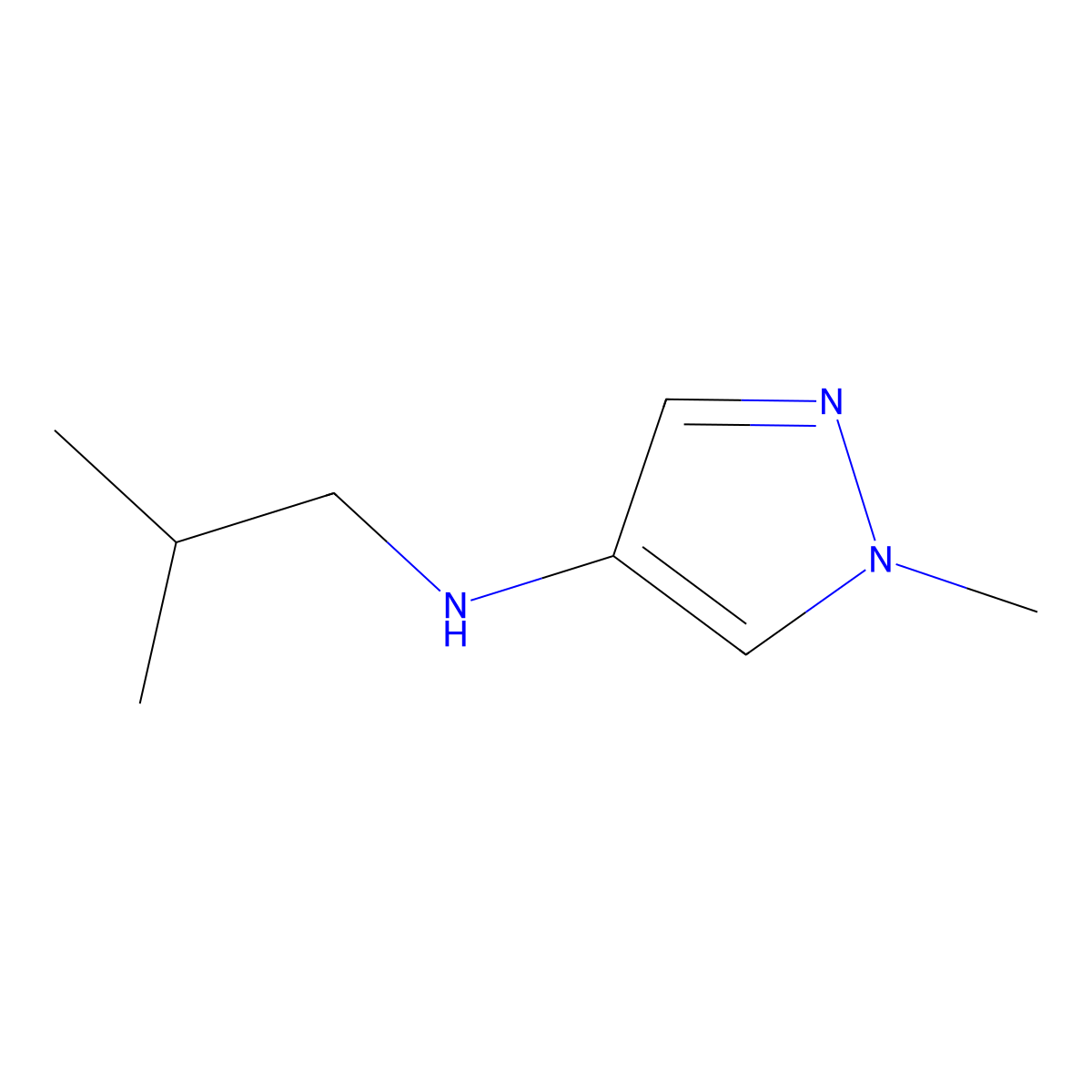1-methyl-N-(2-methylpropyl)-1H-pyrazol-4-amine molecular structure, CAS 1153293-57-2