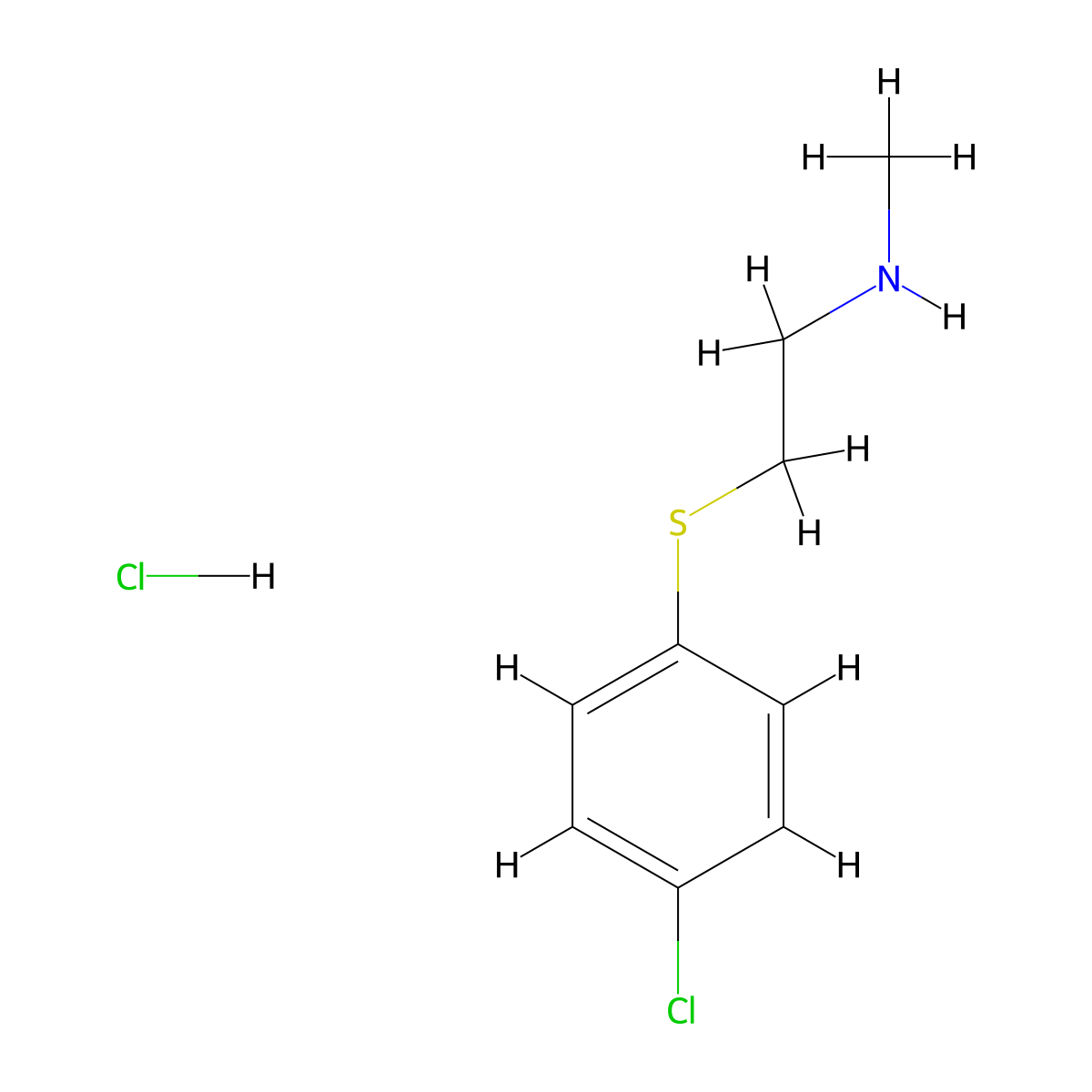 2-((4-chlorophenyl)thio)-N-methylethan-1-amine hydrochloride molecular structure, CAS 115334-99-1