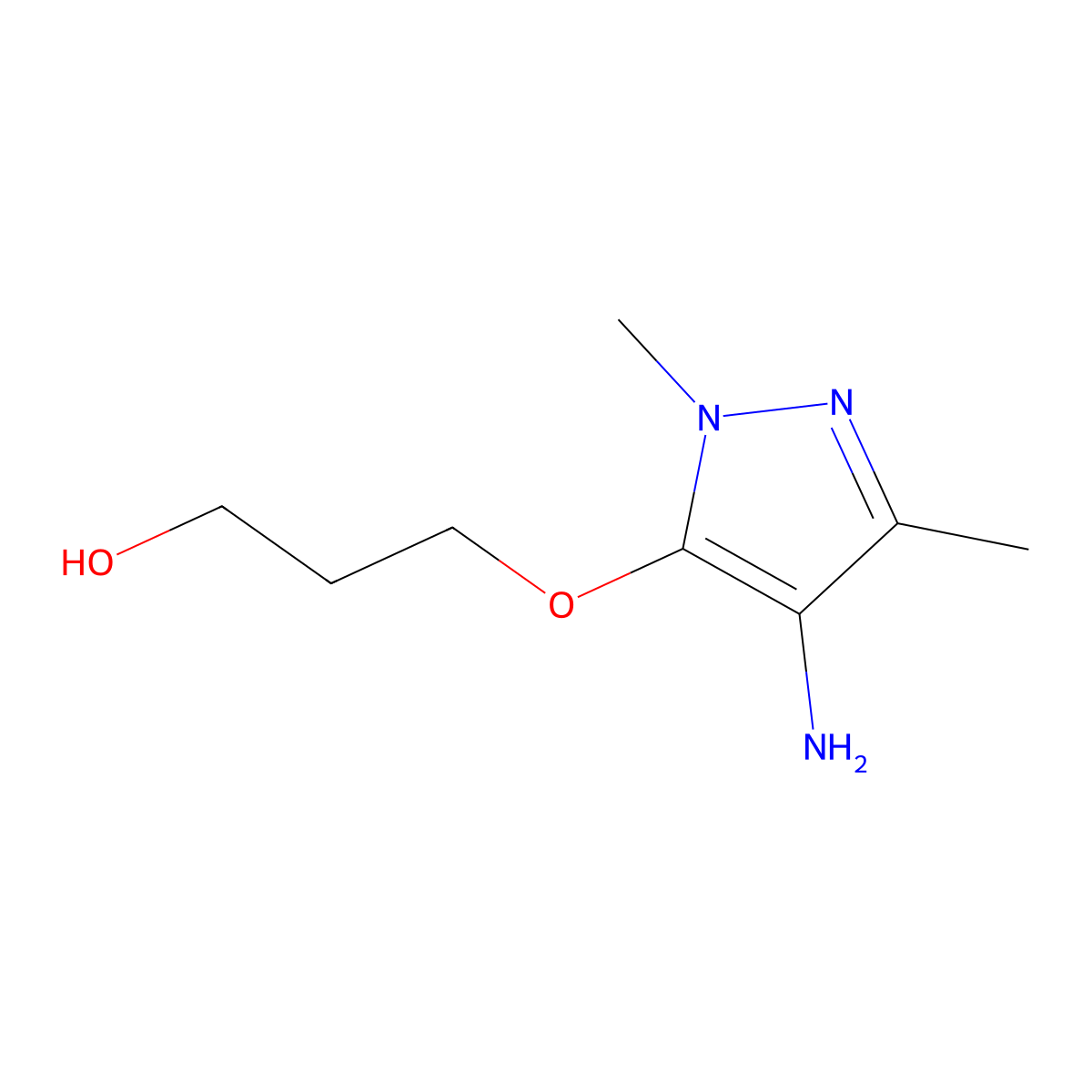 3-((4-Amino-1,3-dimethyl-1h-pyrazol-5-yl)oxy)propan-1-ol molecular structure, CAS 1153370-07-0