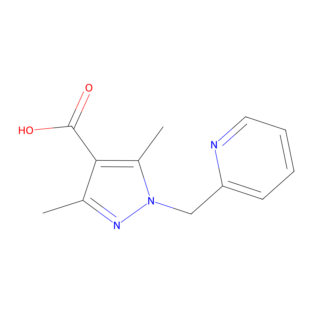 3,5-Dimethyl-1-(pyridin-2-ylmethyl)-1H-pyrazole-4-carboxylic acid molecular structure, CAS 1153370-27-4