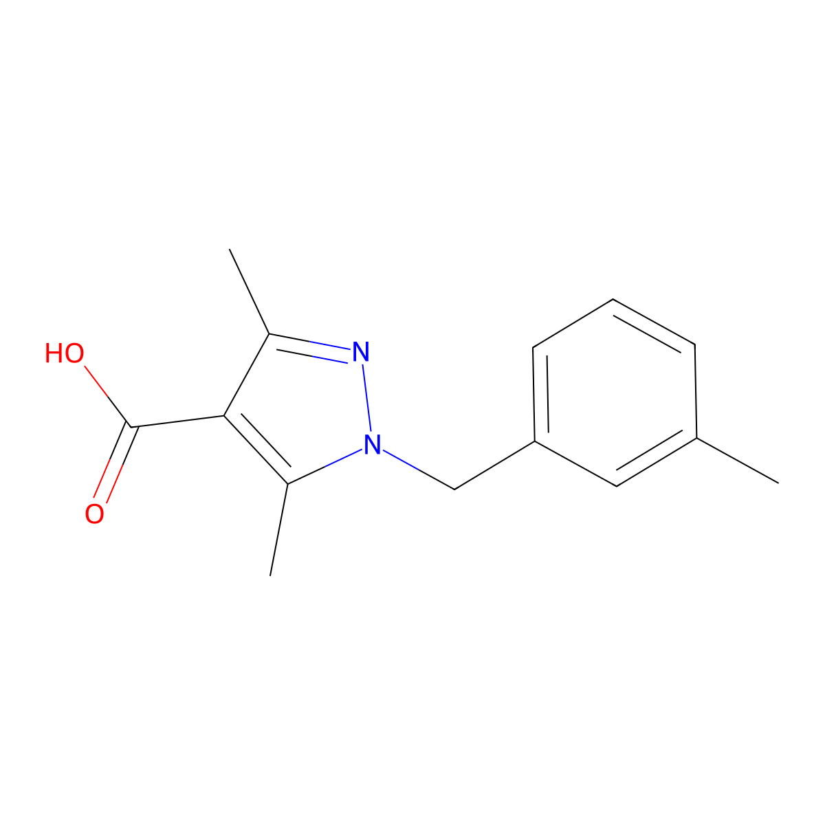 3,5-Dimethyl-1-[(3-methylphenyl)methyl]-1H-pyrazole-4-carboxylic acid molecular structure, CAS 1153370-36-5