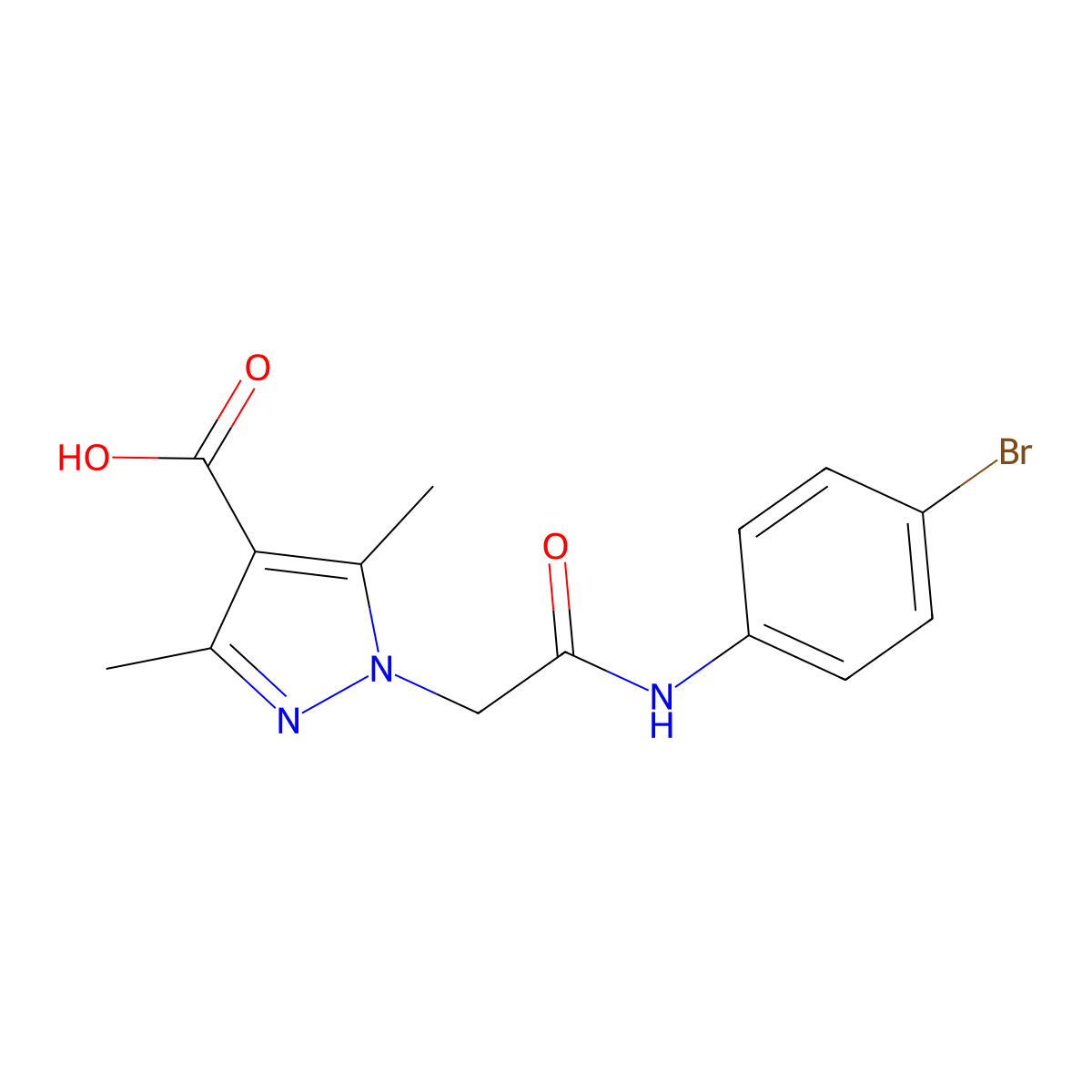 1-{[(4-bromophenyl)carbamoyl]methyl}-3,5-dimethyl-1H-pyrazole-4-carboxylic acid molecular structure, CAS 1153371-27-7