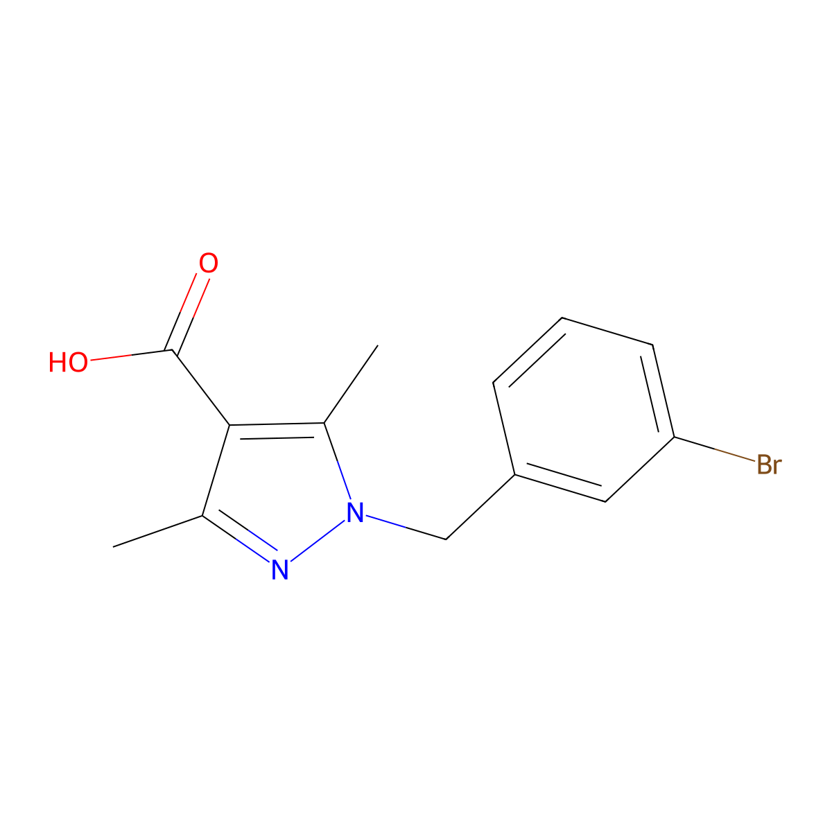 1-[(3-bromophenyl)methyl]-3,5-dimethyl-1H-pyrazole-4-carboxylic acid molecular structure, CAS 1153371-57-3