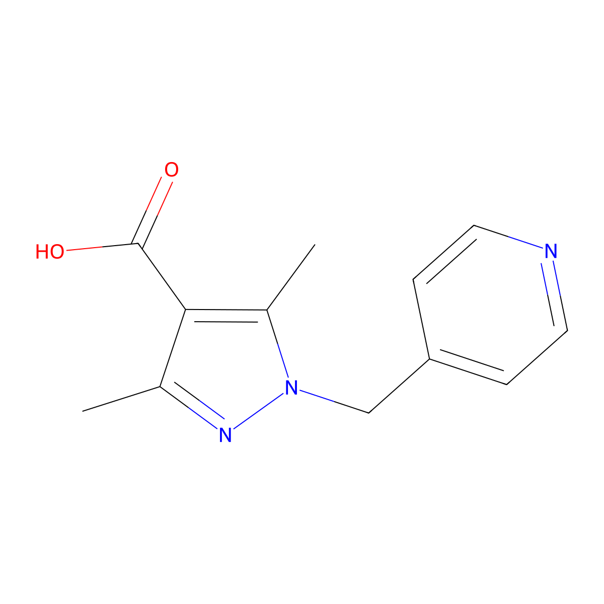 3,5-Dimethyl-1-(pyridin-4-ylmethyl)-1H-pyrazole-4-carboxylic acid molecular structure, CAS 1153371-63-1
