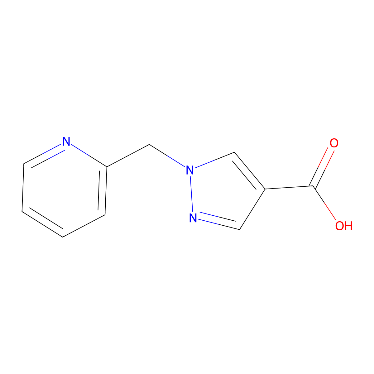 1-(Pyridin-2-ylmethyl)-1H-pyrazole-4-carboxylic acid molecular structure, CAS 1153373-39-7