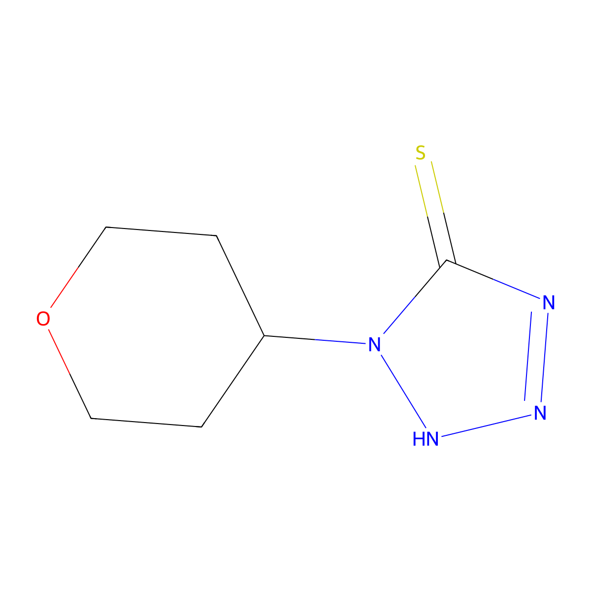 1-(oxan-4-yl)-1H-1,2,3,4-tetrazole-5-thiol molecular structure, CAS 1153383-66-4