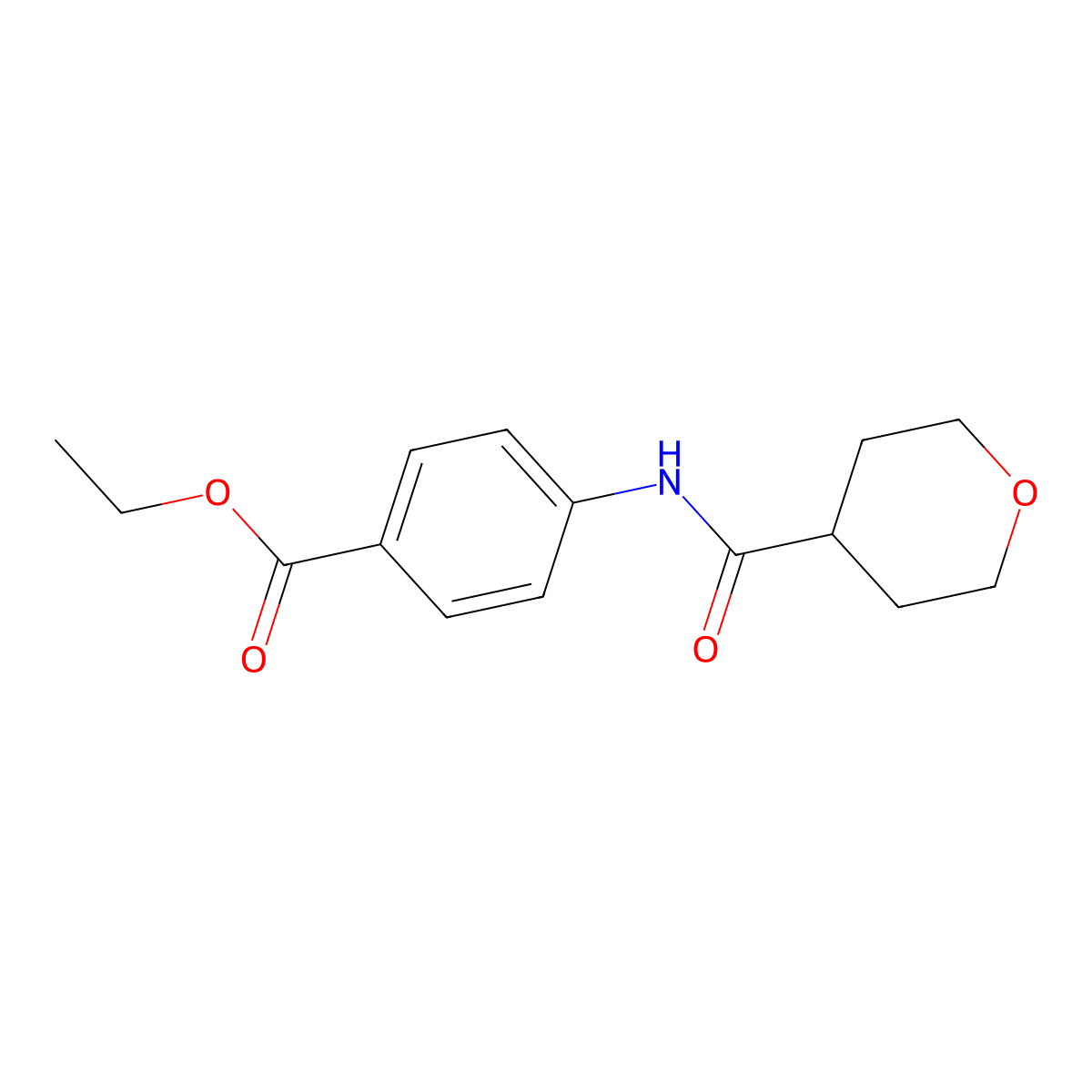ethyl 4-(tetrahydro-2H-pyran-4-carboxamido)benzoate molecular structure, CAS 1153390-75-0