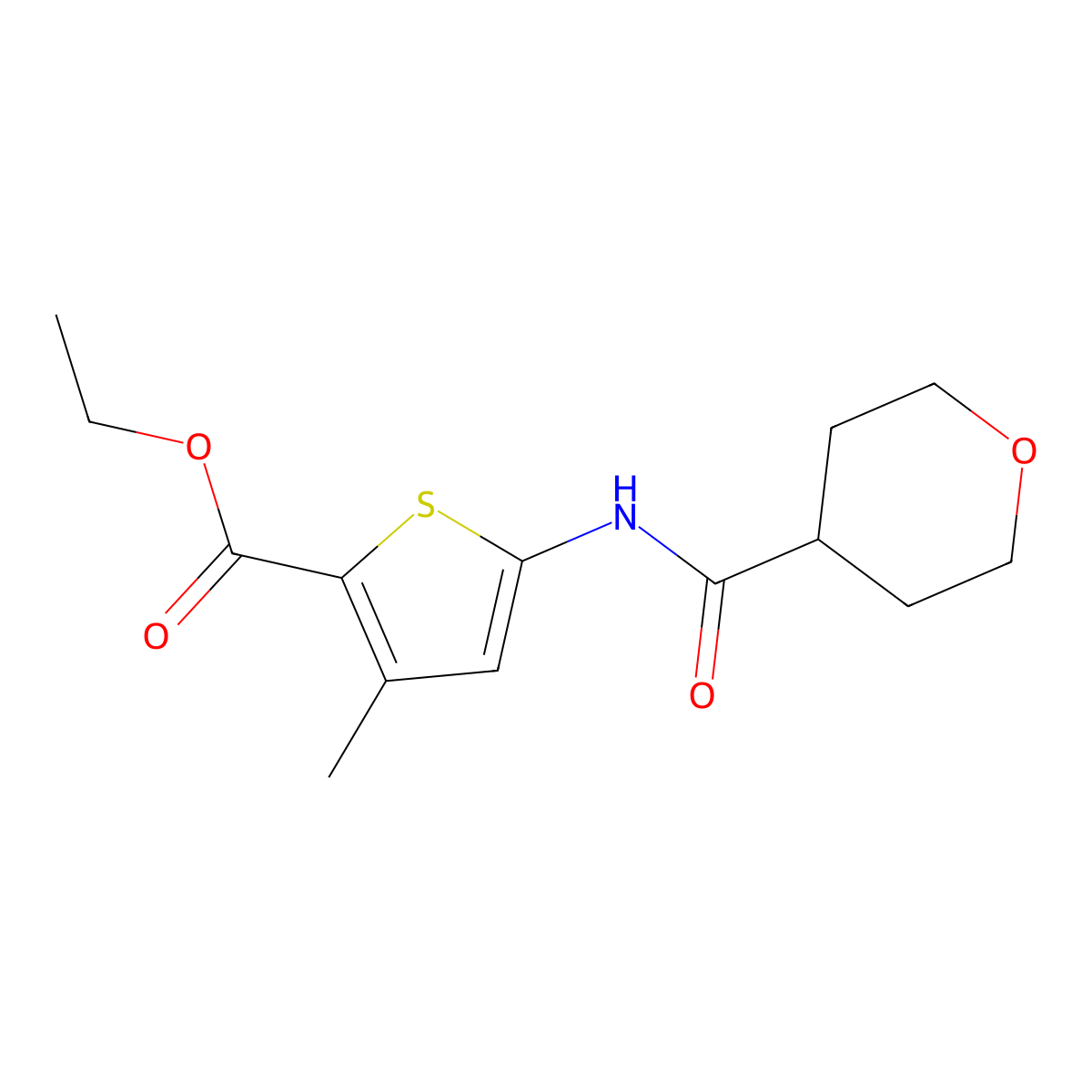 Ethyl 3-methyl-5-(oxane-4-amido)thiophene-2-carboxylate molecular structure, CAS 1153390-84-1
