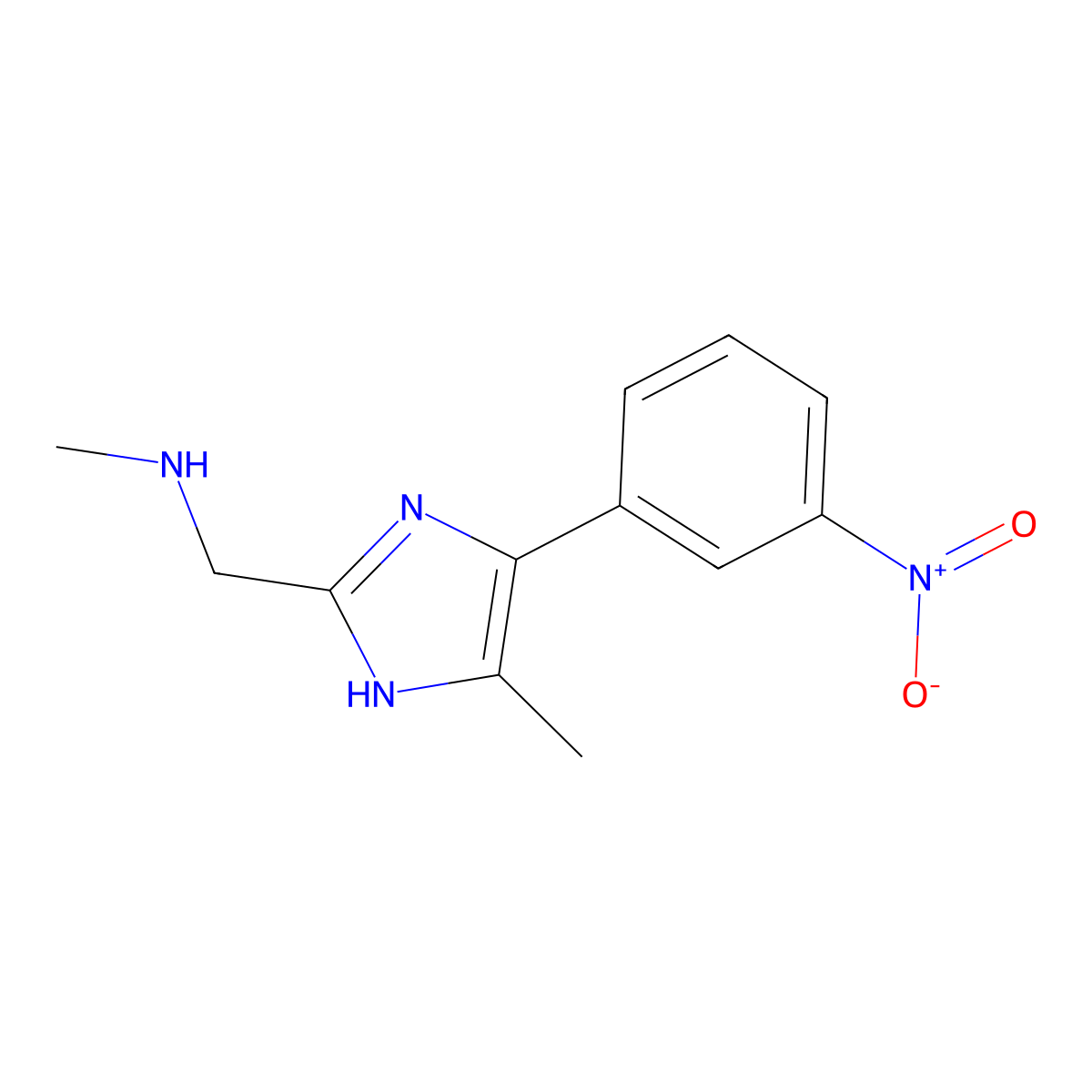 methyl({[5-methyl-4-(3-nitrophenyl)-1H-imidazol-2-yl]methyl})amine molecular structure, CAS 1153425-71-8