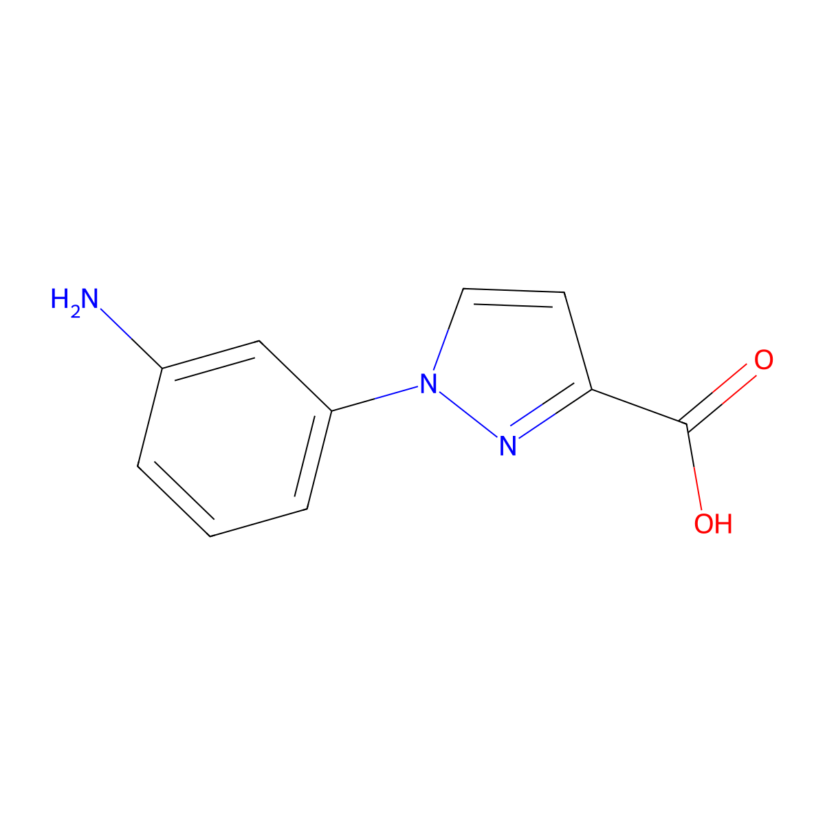 1-(3-aminophenyl)-1H-pyrazole-3-carboxylic acid molecular structure, CAS 1153435-73-4