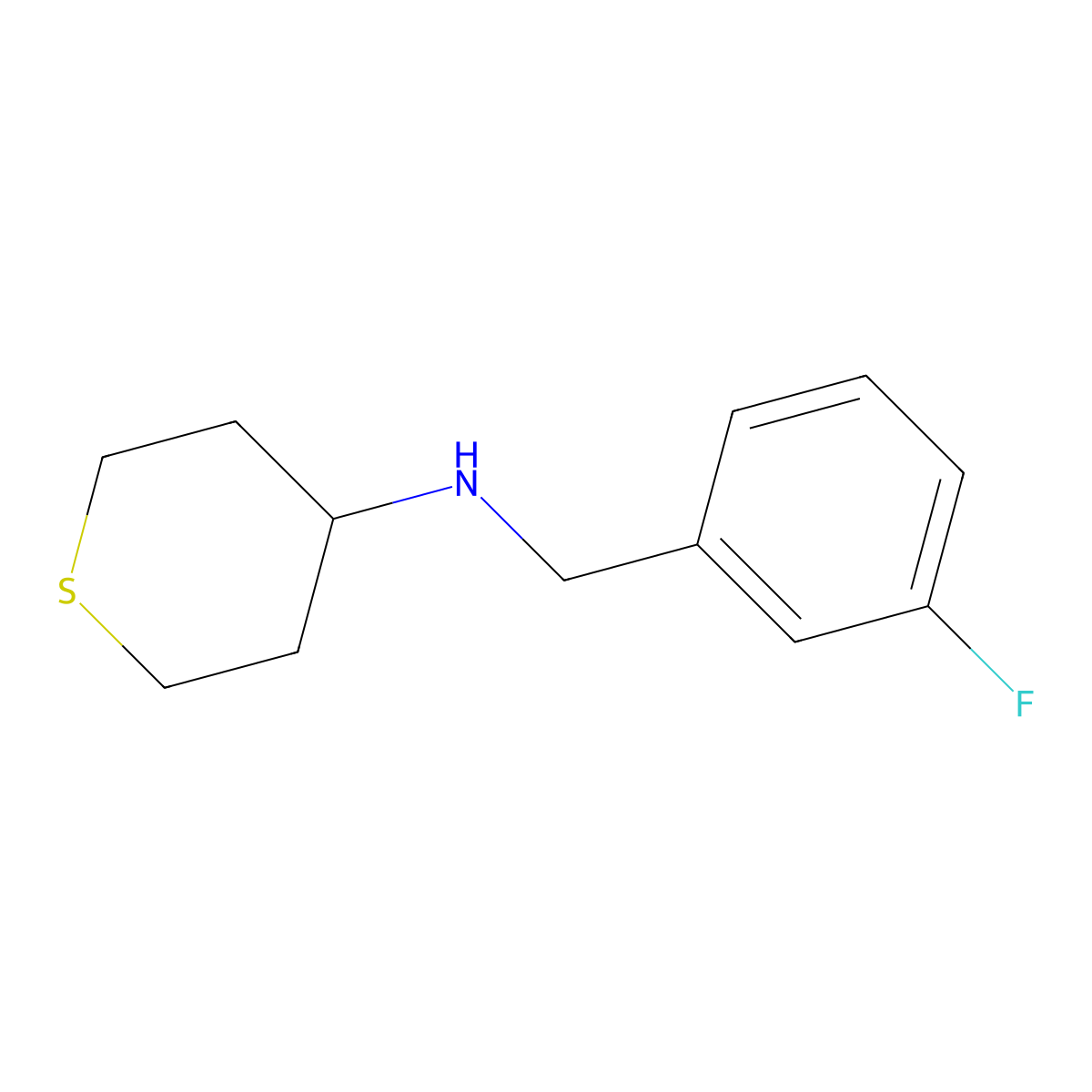N-[(3-fluorophenyl)methyl]thian-4-amine molecular structure, CAS 1153436-79-3