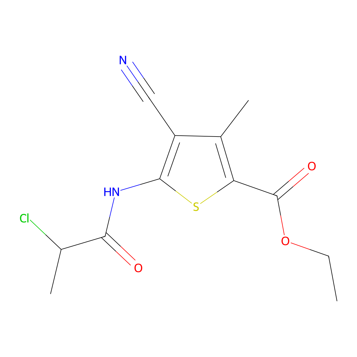 Ethyl 5-[(2-chloropropanoyl)amino]-4-cyano-3-methylthiophene-2-carboxylate molecular structure, CAS 1153442-91-1