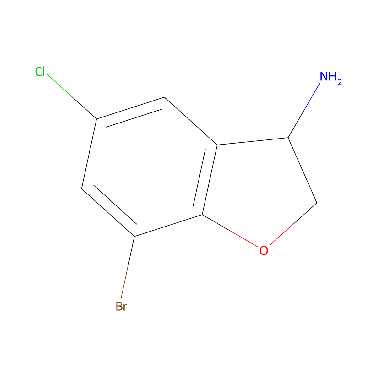 7-Bromo-5-chloro-2,3-dihydro-1-benzofuran-3-amine molecular structure, CAS 1153451-72-9