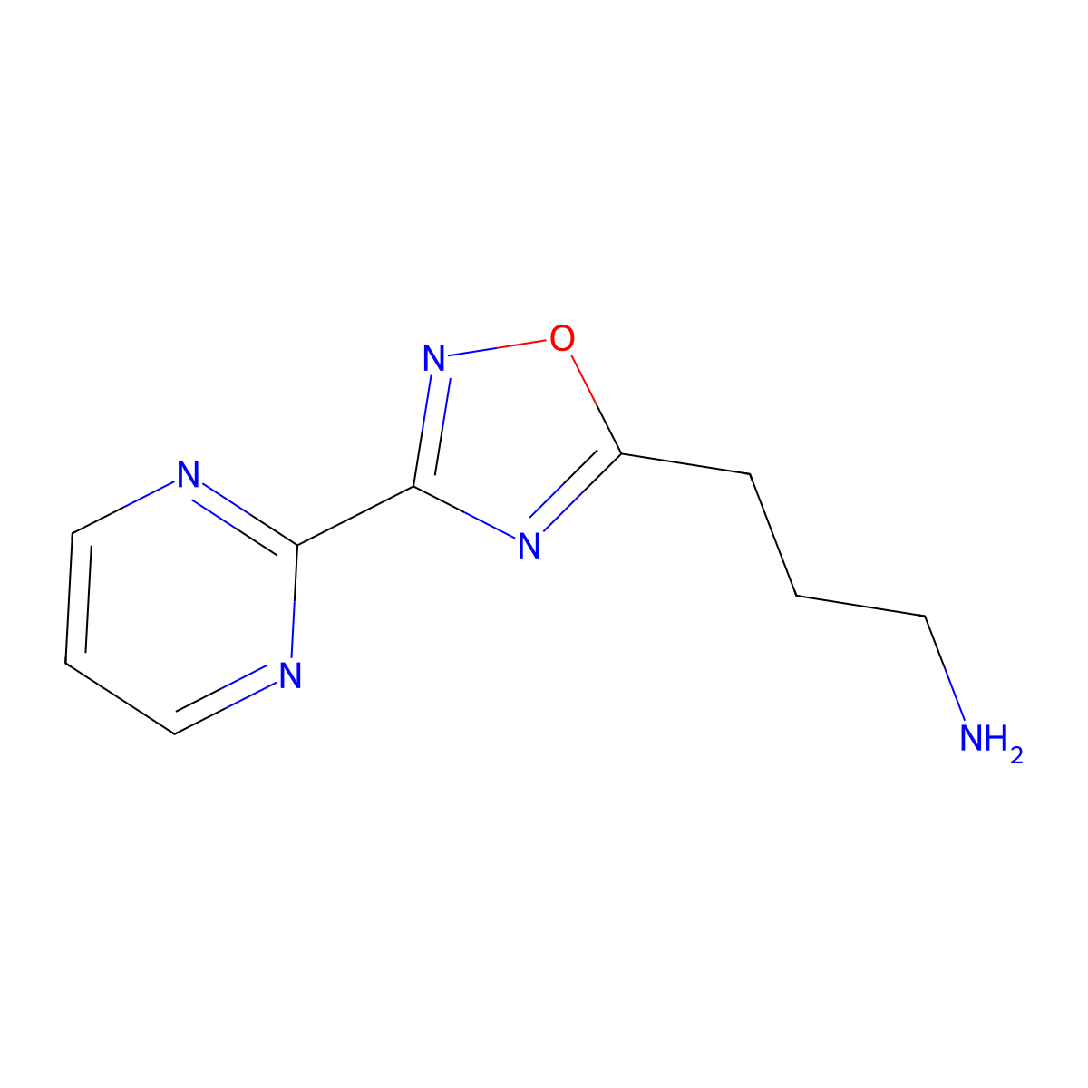 3-(3-(Pyrimidin-2-yl)-1,2,4-oxadiazol-5-yl)propan-1-amine molecular structure, CAS 1153462-60-2