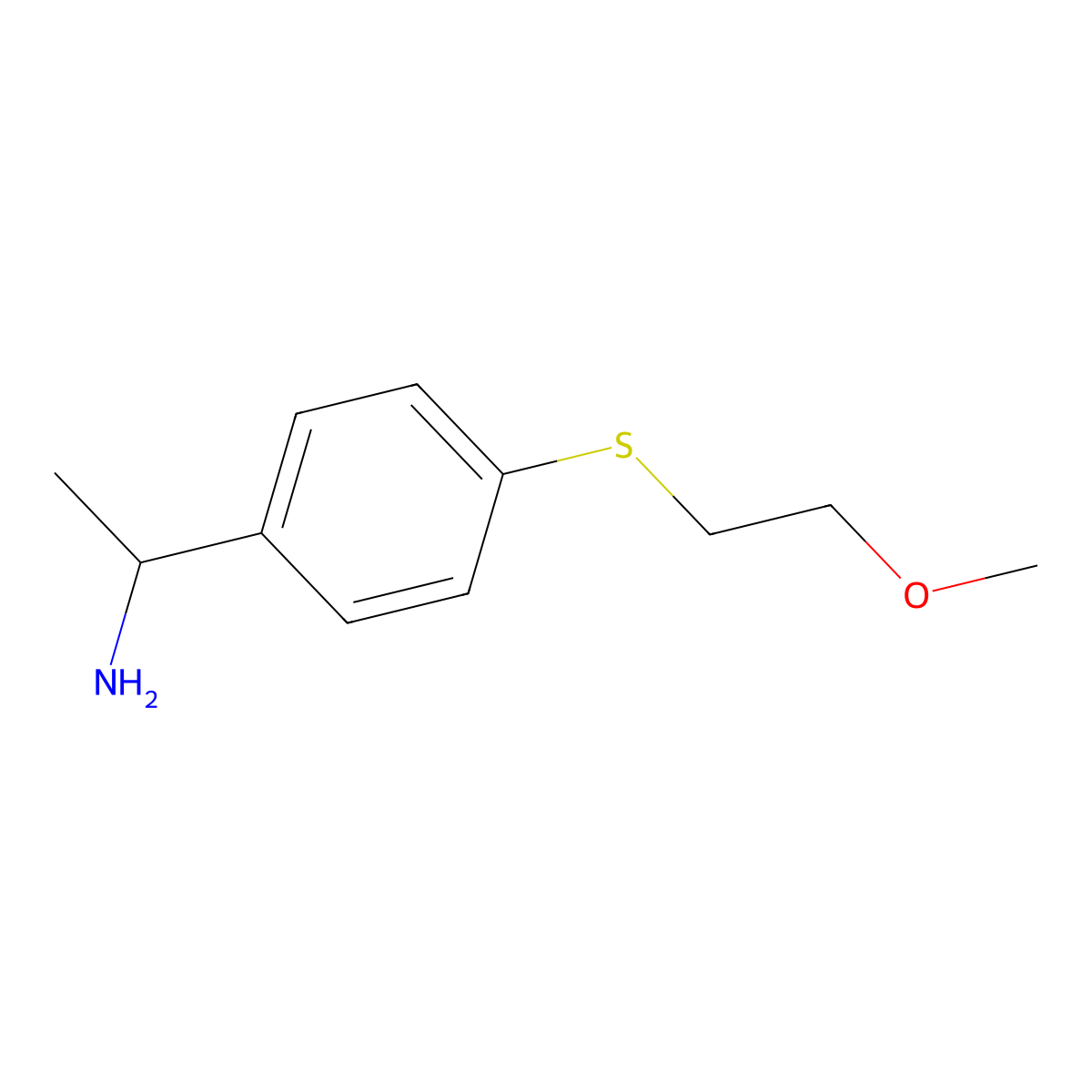 1-{4-[(2-Methoxyethyl)sulfanyl]phenyl}ethan-1-amine molecular structure, CAS 1153516-08-5