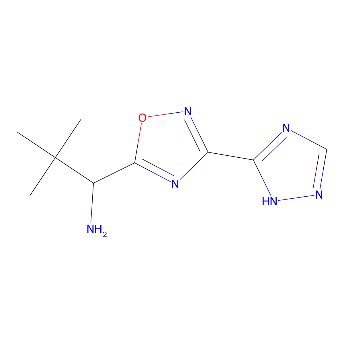 2,2-dimethyl-1-(3-(4H-1,2,4-triazol-3-yl)-1,2,4-oxadiazol-5-yl)propan-1-amine molecular structure, CAS 1153519-17-5
