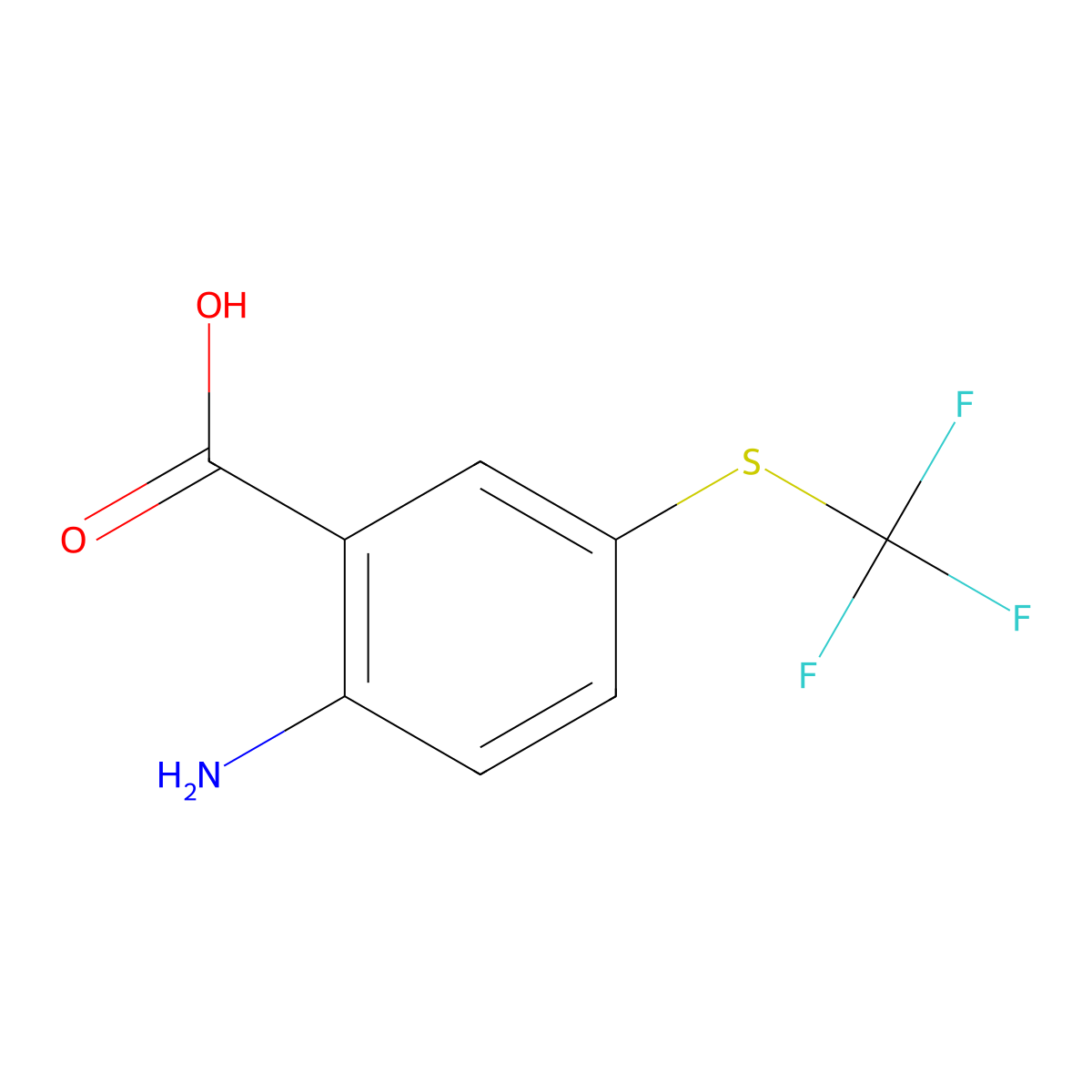 2-Amino-5-[(trifluoromethyl)sulfanyl]benzoic acid molecular structure, CAS 1153539-43-5