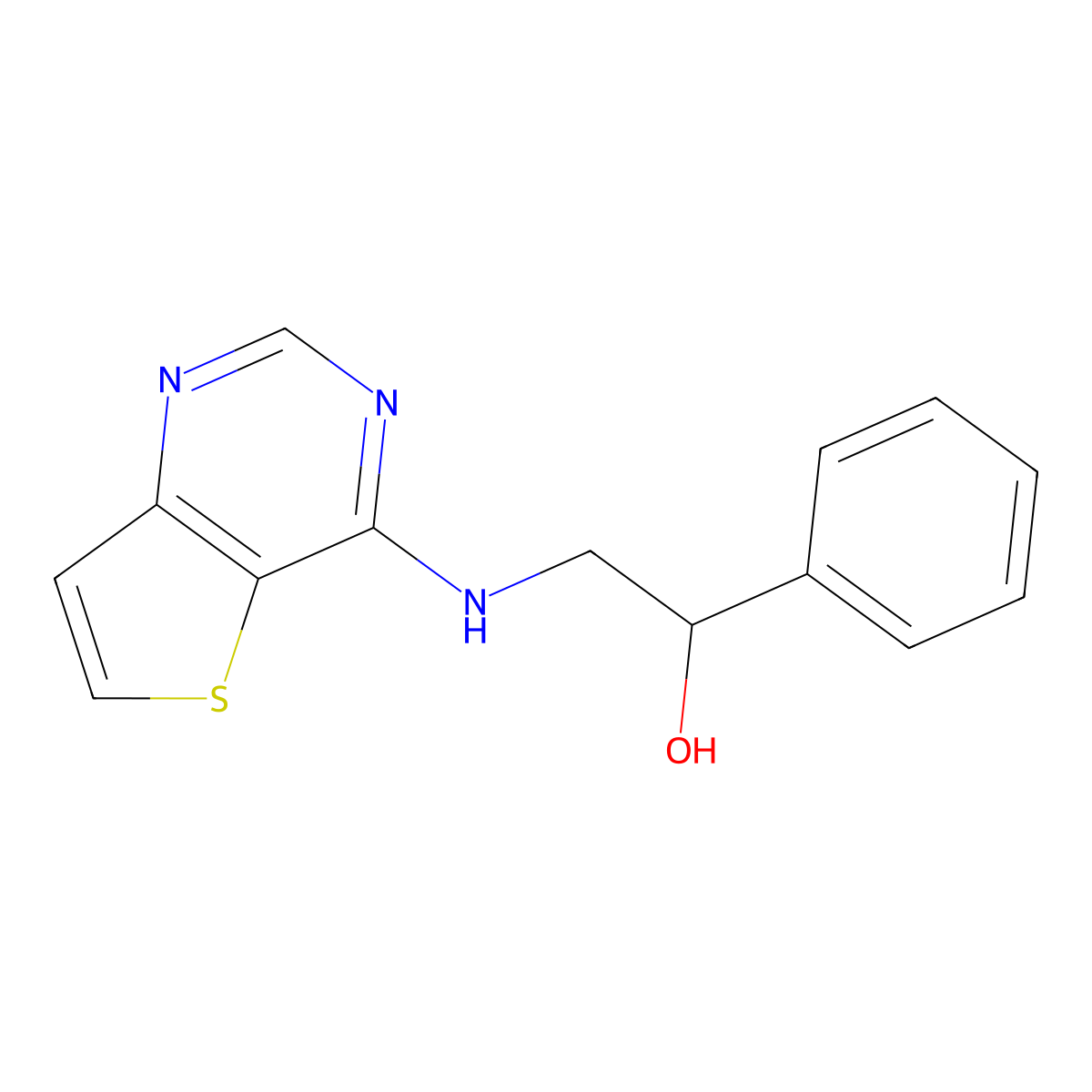1-Phenyl-2-({thieno[3,2-d]pyrimidin-4-yl}amino)ethan-1-ol molecular structure, CAS 1153553-30-0