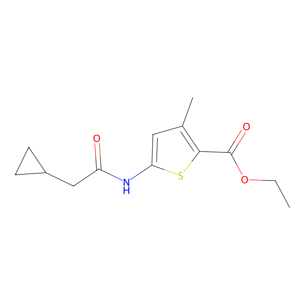 Ethyl 5-(2-cyclopropylacetamido)-3-methylthiophene-2-carboxylate molecular structure, CAS 1153556-18-3