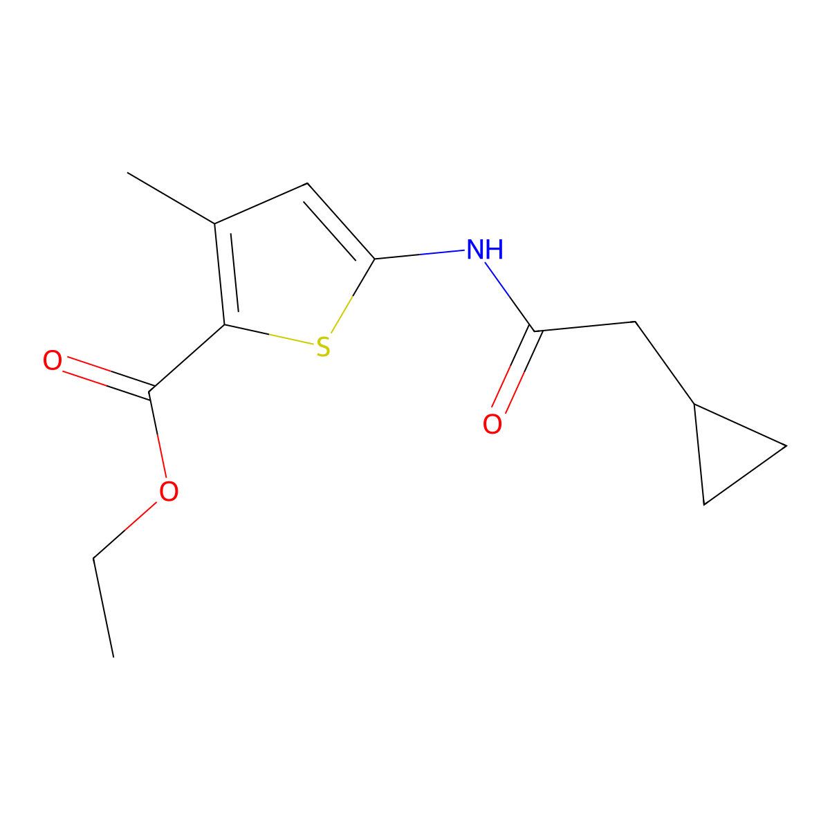 Ethyl 5-(2-cyclopropylacetamido)-3-methylthiophene-2-carboxylate molecular structure, CAS 1153556-18-3