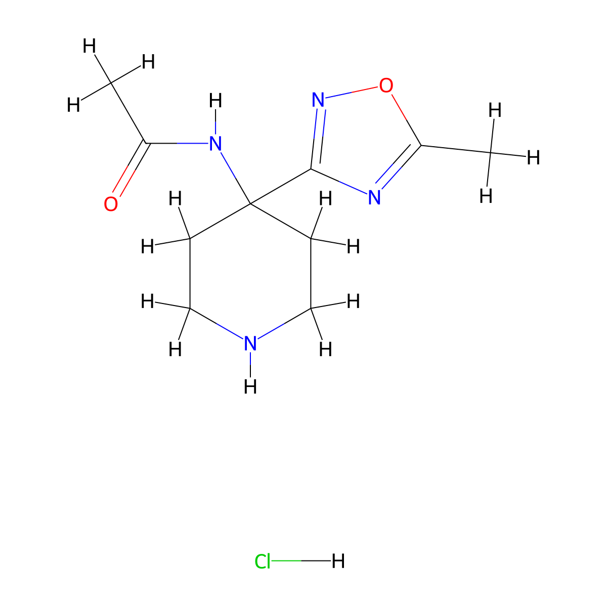 N-[4-(5-methyl-1,2,4-oxadiazol-3-yl)piperidin-4-yl]acetamide hydrochloride molecular structure, CAS 1153559-30-8