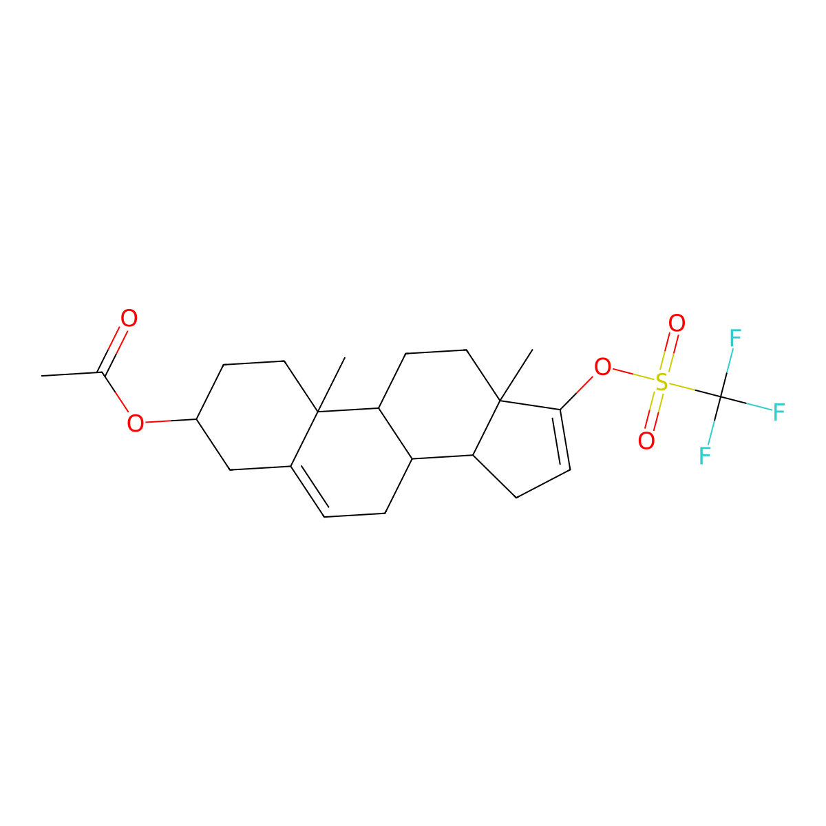 ((3S,8R,9S,10R,13S,14S)-10,13-dimethyl-17-(trifluoromethylsulfonyloxy)-2,3,4,7,8,9,11,12,14,15-decahydro-1H-cyclopenta(a)phenanthren-3-yl) acetate molecular structure, CAS 115375-60-5